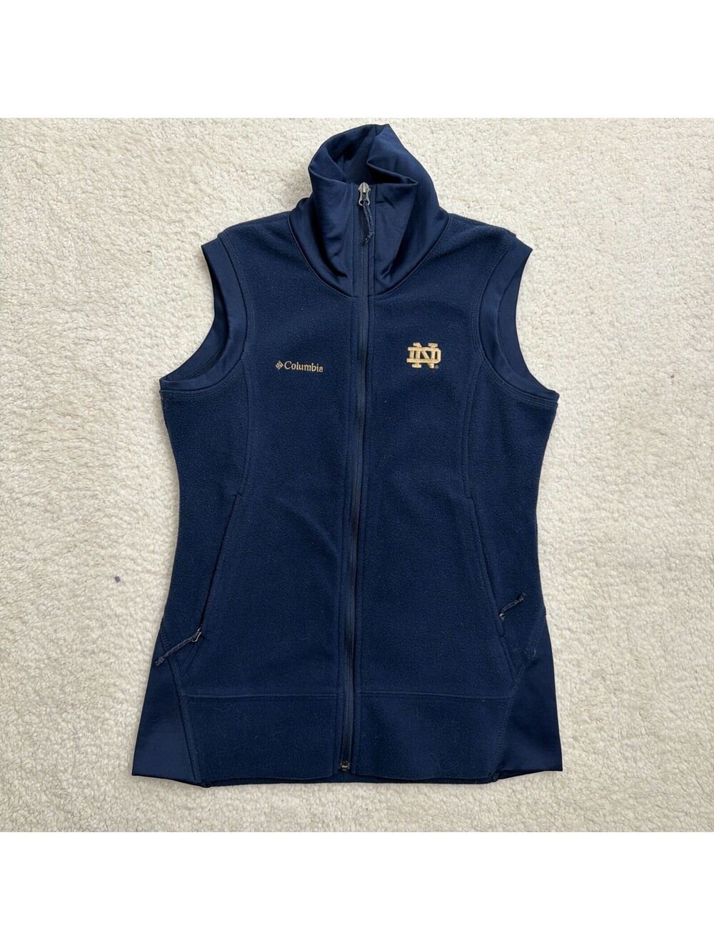 Columbia Notre Dame Fighting Irish Fleece Vest Womens Small Navy Full Zip NCAA